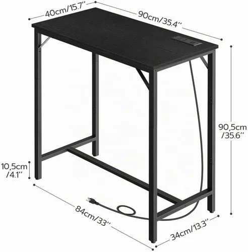 Vista 3 de HOOBRO Mesa de bar con estación de carga, mesa de pub rectangular, mesa de café alta, mesa de bar de altura de mostrador, mesa de comedor estrecha