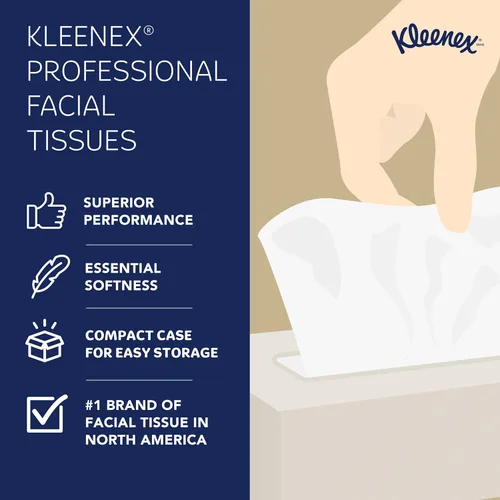 Vista 9 de Kleenex Pañuelo facial profesional, a granel (03076), 2 capas, blanco, cajas de pañuelos faciales planas para negocios, estuche de conveniencia