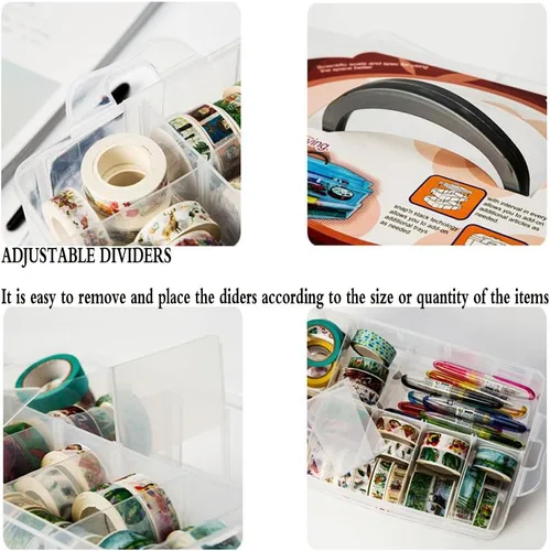 Vista 7 de HomDSim Washi - Organizador de caja de cinta, contenedor de armario divisor, con 30 compartimentos ajustables, transparente, cinta adhesiva