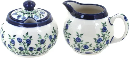 Vista 2 de Set de crema y azúcar de ballina de cerámica polaca Blue Rose