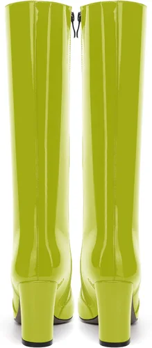 Vista 102 de AMBELIGHT Botas altas hasta la rodilla con cremallera y puntera puntiaguda para mujer, de patente sólida, tacón alto, 3.3 pulgadas