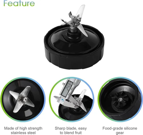 Vista 12 de Piezas de repuesto para licuadora Ninja, vasos de licuadora Ninja de 24 onzas con tapas para llevar, hoja extractora de 7 aletas, compatible