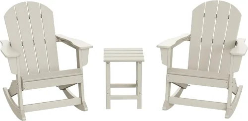 Vista 22 de Malibu - Sillas mecedoras Adirondack para patio al aire libre con juego de mesa auxiliar, gris