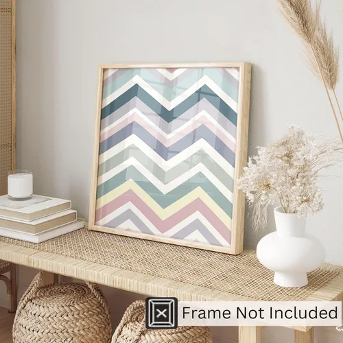 Vista 3 de Ethan Taylor Abstract Wall Art Prints Unframed Square Posters 'Retro 70s Hippie Chevron Pattern II' Retro Home Décor for Living Room, Bedroom
