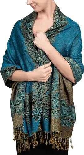 Vista 36 de Achillea Bufanda reversible de pashmina con estampado paisley – Chales y envolturas indios exóticos para vestidos de noche, festivales, todas