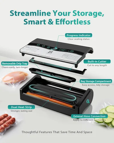 Vista 6 de Máquina selladora al vacío de carne de 90 kPa, sellador automático de alimentos con doble sello para porciones de carne a granel, modos secos