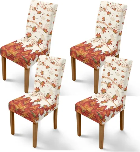 Vista 43 de Rnyleeg Juego de 1 fundas para sillas de comedor de otoño, diseño de hojas, para sala de estar, sin brazos, funda elástica para silla de cóctel