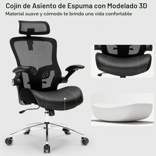 Vista 5 de Silla de oficina grande y alta, silla de escritorio ergonómica resistente de 400 libras con cojín de espuma de modelado 3D suave, sillas