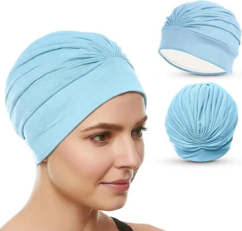 Vista 18 de BEEMO Gorros de natación para mujer, turbante de natación, de poliéster, con forro de látex, plisado para mujer Negro
