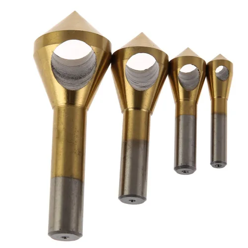 Vista 5 de LLBB Broca avellanadora de cobalto, taladro avellanador con agujero, juego de 4 brocas de chaflán de desbarbado para madera, metal, plástico