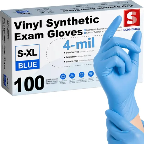 Vista 9 de Schneider Vinyl Synthetic Exam Gloves, 4 Mil, Latex Free Disposable Gloves for Medical, Cooking, Cleaning, and Food Prep