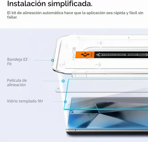 Vista 4 de Spigen GlasTR EZ FIT - Protector de pantalla de vidrio templado para Galaxy S24 Ultra 9H+ Tempered glass, Scratch resistance, Auto-align tray