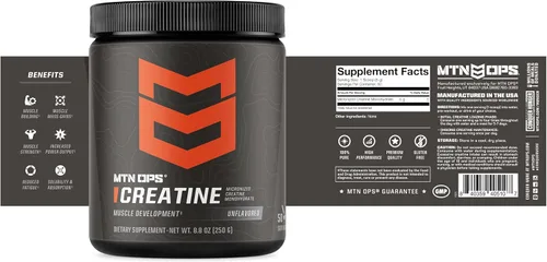 Vista 9 de MTN OPS Monohidrato de creatina micronizada en polvo, sin sabor, 0.18 oz por porción, 50 porciones, creatina pura para recuperación muscular
