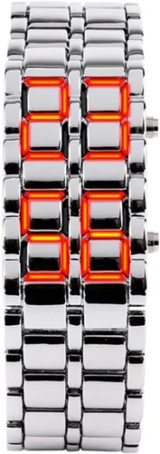 Vista 5 de FANMIS Reloj deportivo simple para hombre, estilo binario, electrónico, digital, LED, aleación de lava, rectangular, reloj de cadena