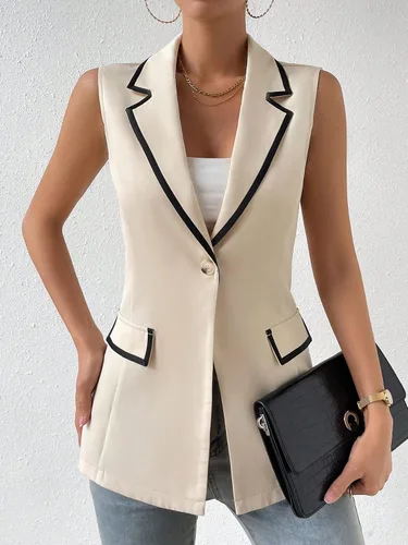 Vista 4 de WDIRARA Chaleco casual para mujer, con cuello en V, sin mangas, con botones frontales