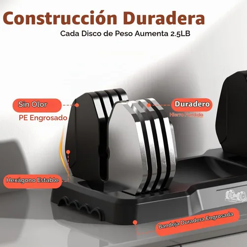 Vista 3 de Juego de mancuernas ajustables de 25 libras y 55 libras, par de mancuernas de 5 libras a 25 libras, juego de pesas de 15 libras a 55 libras de 2