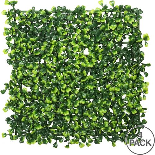 Vista 3 de Vickerman Boj cuadrado verde artificial mate de 10 pulgadas, paquete de 4, decoración de vegetación sintética, paneles de pared de césped, pared