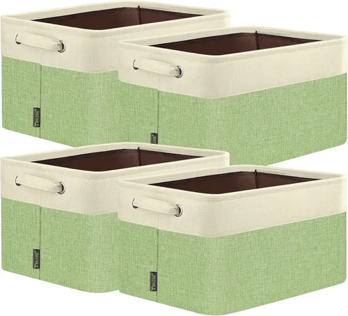 Vista 15 de BALEINE 1 paquete de contenedores de almacenamiento de tela para estantes, cestas de almacenamiento de lino para organizar, contenedores decorativos