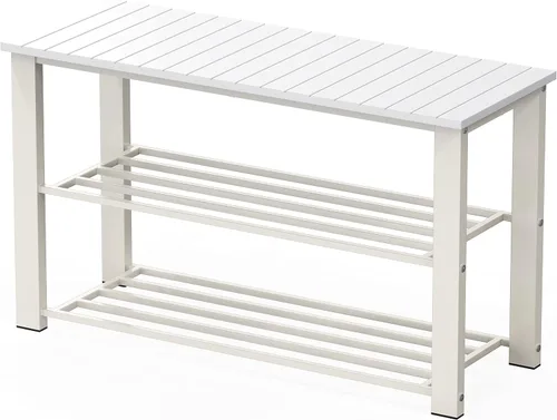Vista 9 de Simple Houseware Banco de almacenamiento de zapatos con tapa de madera para entrada, gris