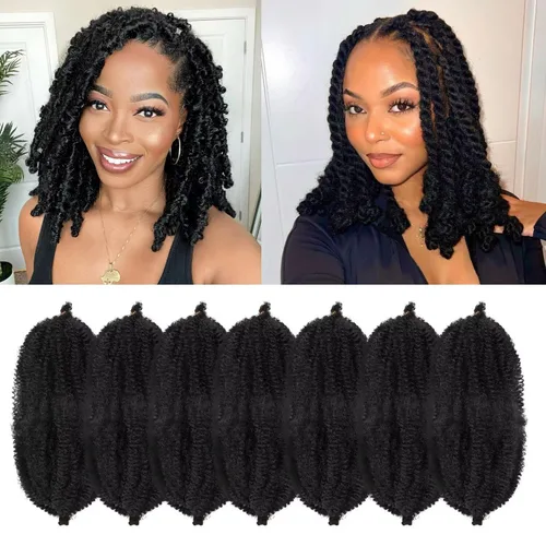 Vista 43 de Cabello para Trenzas Marley Twist de 10 pulgadas Negro 3 Paquetes Cabello Afro Twist Elástico Preseparado para Locs Suaves Cabello Spring Twist