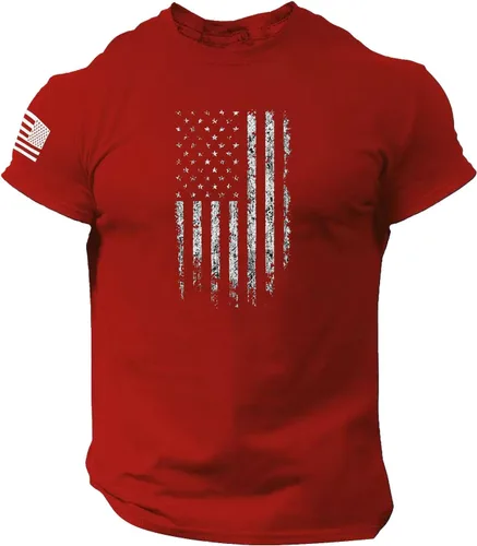 Vista 11 de Camisetas de verano para hombre, estilo casual, ajustado, manga corta, de algodón, patriótica, de Estados Unidos, con bandera americana, camiseta