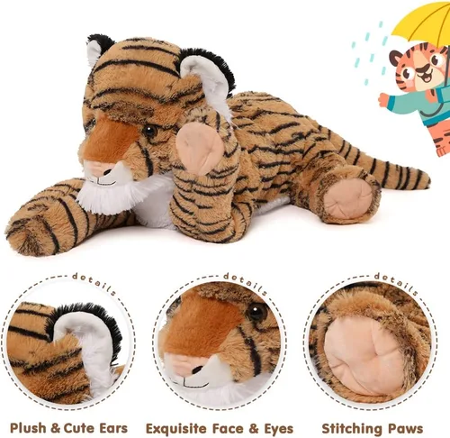 Vista 7 de MaoGoLan Animal de peluche de tigre de 20 pulgadas con bebés, zoológico