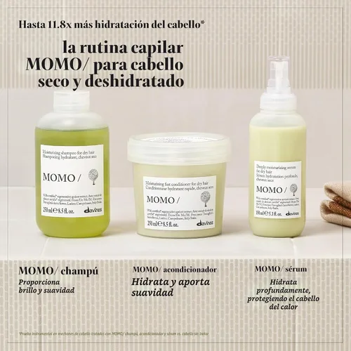 Vista 8 de Davines MOMO/Conditioner, Deep Moisturizing Formula for Dry or Dehydrated Hair - Hydrates & Detangles for Softness & Shine - Apricots Restores