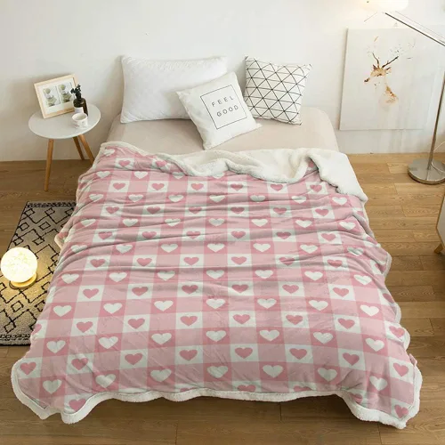 Vista 4 de Chic D Sherpa Manta de cama (fleece) Día de San Valentín Sweetheart, ultra suave, manta para sofá para mujeres/niños, color rosa y blanco