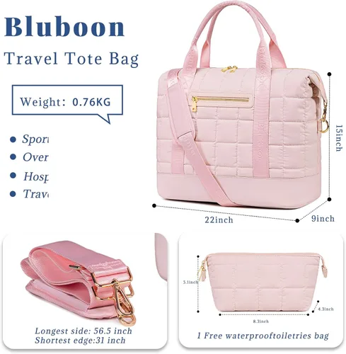 Vista 4 de BLUBOON Bolsas de viaje con cremallera, bolsa de lona para mujer, bolsa de fin de semana para mujer, bolsa de lona para llevar en la bolsa de lona