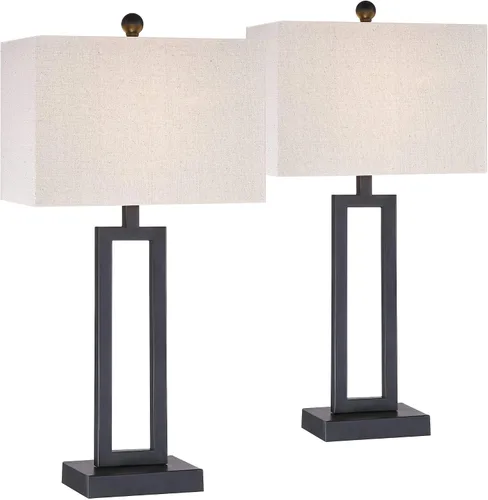 Vista 6 de 360 Lighting Marshall - Lámpara de mesa moderna industrial de 30 1/2" de altura, color bronce marrón, con pantalla metálica abierta blanca