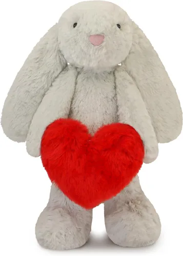 Vista 8 de Animal de peluche de conejo, adorable conejo suave con corazón de sujeción para el día de San Valentín, dulce regalo romántico de cumpleaños