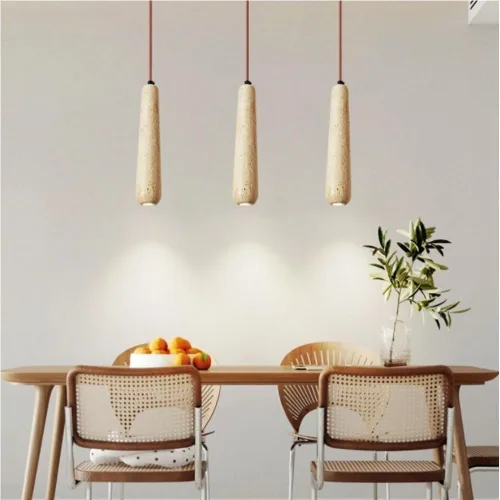 Vista 3 de 11.8IN Long Tube Hanging Lamp Mid Century Industrial Yellow Travertine Pendant Lights Japanese Style Simple Small Chandeliers for Dining Room Living