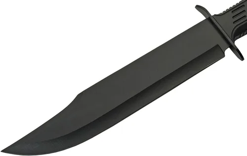 Vista 5 de SZCO Cuchillo Bowie de hoja completa de 15 pulgadas - Cuchillo negro para acampar con mango de goma, hoja de acero inoxidable y funda para caza