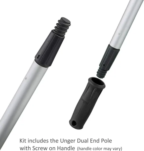 Vista 5 de Unger Kit profesional AquaDozer Max, espátula curvada de superficie lisa de 36 pulgadas y poste de doble extremo de 48 pulgadas, limpiador de hoja