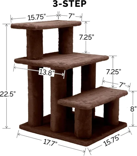 Vista 2 de Furhaven Steady Paws - Escaleras para mascotas de varios pasos para camas altas y sofás, color marrón, 3 escalones