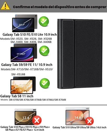 Vista 2 de Funda para teclado para Samsung Galaxy Tab S10 Lite / S10 FE / S9 FE / S9 / S8 10.9-11 pulgadas Cubierta - Teclado magnético desmontable