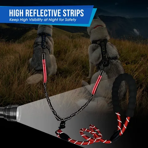 Vista 6 de SlowTon Correa doble para dos perros – Correa para perro sin enredos, correa giratoria de 360° reflectante doble para perro con dos asas acolchadas