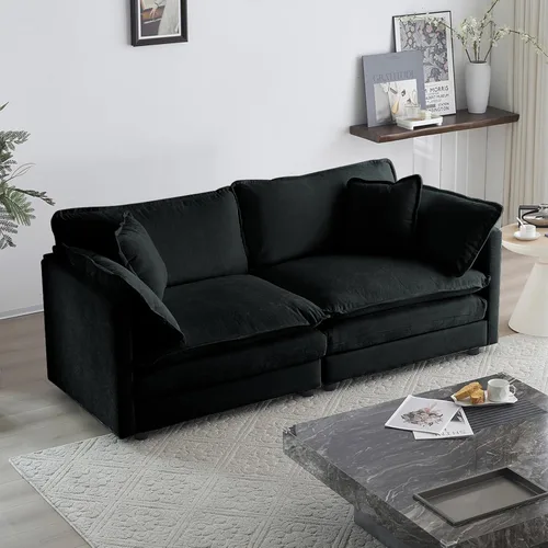 Vista 10 de KIVENJAJA Sofá biplaza de chenilla, sofá grande de 2 plazas con nube, moderno y cómodo asiento profundo con 4 almohadas para sala de estar, Beige