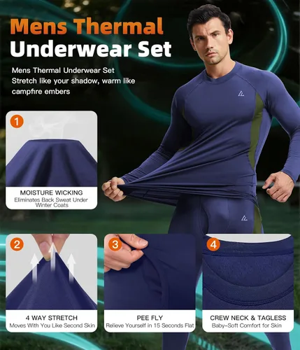 Vista 154 de Conjunto de ropa interior térmica para hombre, ropa interior larga 1#verde militar