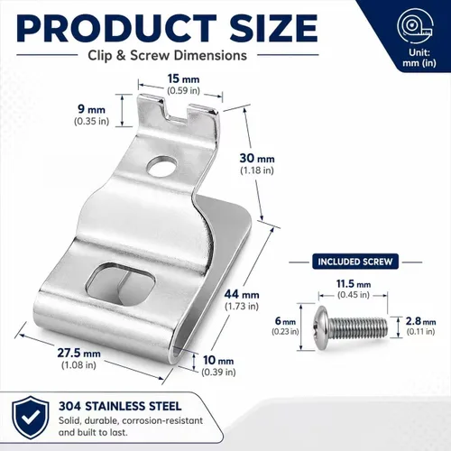 Vista 3 de Juego de 2 clips para cinturón DEWALT N268241 N086039 con tornillos Clips de cinturón de acero inoxidable 304 compatibles con DEWALT N268241