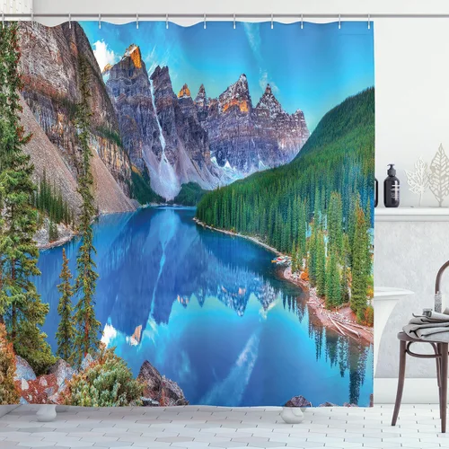 Vista 57 de Ambesonne Decor Collection, juego de cortina con ganchos para regadera Amarillo y marrón