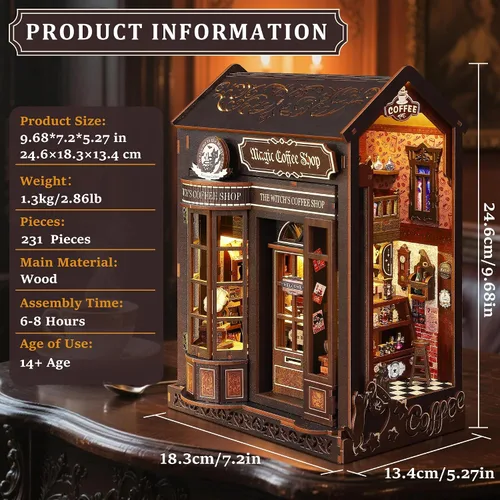 Vista 6 de SUNNINO Kit de Rincón de Libros - Kit de Casa de Muñecas en Miniatura DIY, Rompecabezas de Madera 3D con Luces LED, Kits de Rincón de Libros
