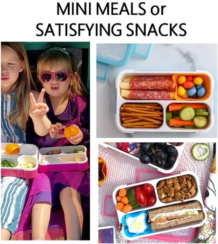 Vista 2 de Paquete de 2 loncheras Bento para niños y adultos (azul y rosa) + 2 loncheras pequeñas Bento para niñas y niños (azul y rosa)