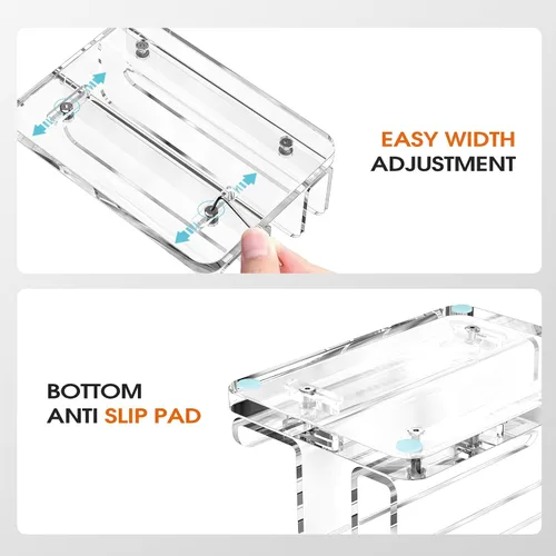 Vista 6 de Soporte vertical acrílico para laptop, diseño 3 en 1 con ancho de ranura ajustable, adecuado para ahorrar espacio de escritorio, compatible