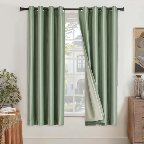Vista 17 de GIGIZAZA Cortinas de terciopelo 100% opacas de 72 pulgadas, 2 paneles, cortinas negras para ventana, con aislamiento térmico, cortina de lujo