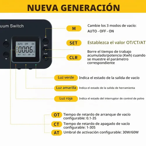 Vista 2 de Interruptor automático para aspiradoras para herramientas eléctricas, Ortis Control de Polvo Autoswitch Retrasa la Conexión/Desconexión