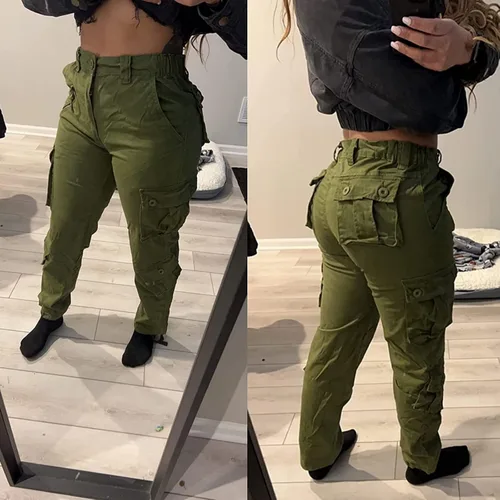 Vista 3 de Pantalones cargo de trabajo para mujer, de algodón, con 8 bolsillos, informal, estilo de combate militar