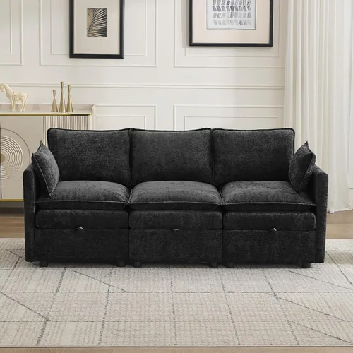 Vista 84 de Otomana cuadrada grande de 27 pulgadas con almacenamiento, reposapiés tapizado moderno con patas antideslizantes para sofá, mesa de café, sala