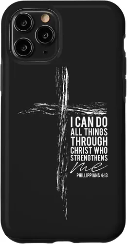 Vista 32 de iPhone 12 mini versículo religioso cruz teléfono casos hombres papá Filipenses 4:13 caso