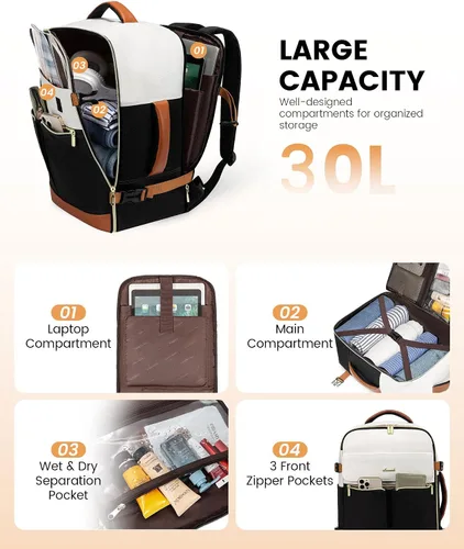 Vista 3 de LOVEVOOK: mochila de transporte de 40L, mochila de viaje para mujer con 3 cubos de embalaje